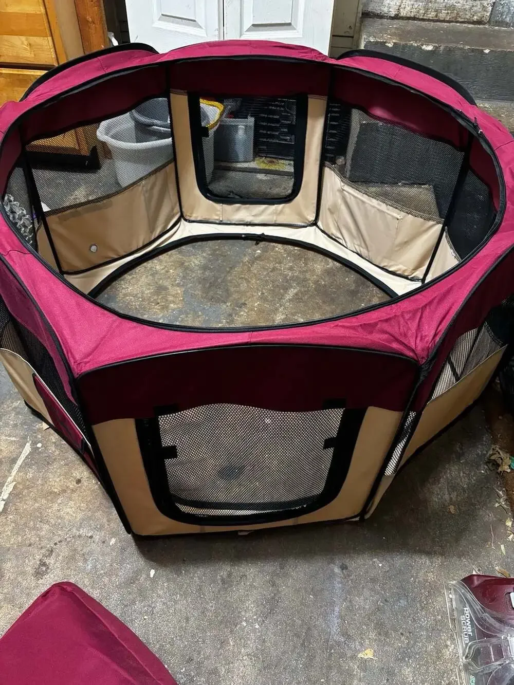 EliteField 2-Door Soft-Sided Dog & Cat Playpen, Maroon & Beige, 62 x 62 x 30-in
